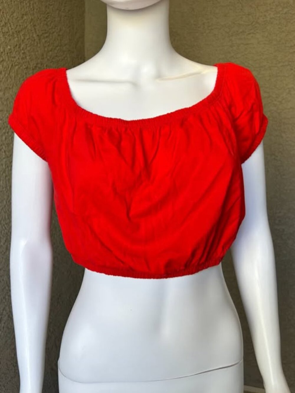 Bright Red Off-the-Shoulder Cropped Blouse